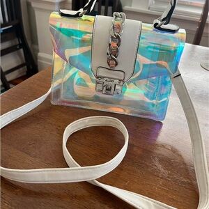 Aldo Silver and White Crossbody Bag with Iridescent Finish